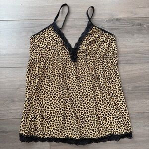 Leopard Print Lace Trim Cami Top - Black & Tan- vintage Y2K